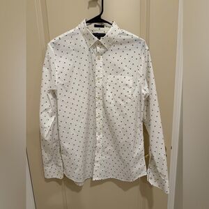 Banana Republic Men’s White and Blue Patterned tech stretch cotton Shirt in M